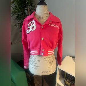 Barbie coat size medium women hot pink new crop varsity jacket